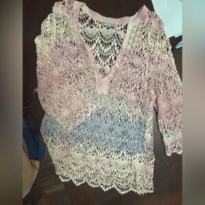 Young threads medium lace crochet cover up ombré pastel colors see thru beach